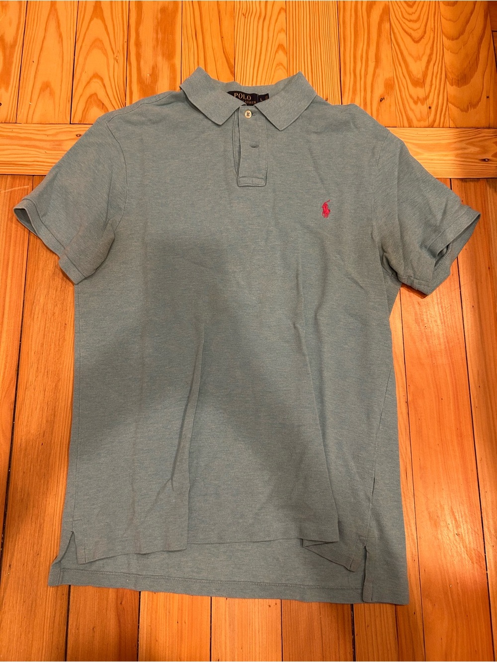 Ralph Lauren Light Blue Polo with Pink Logo